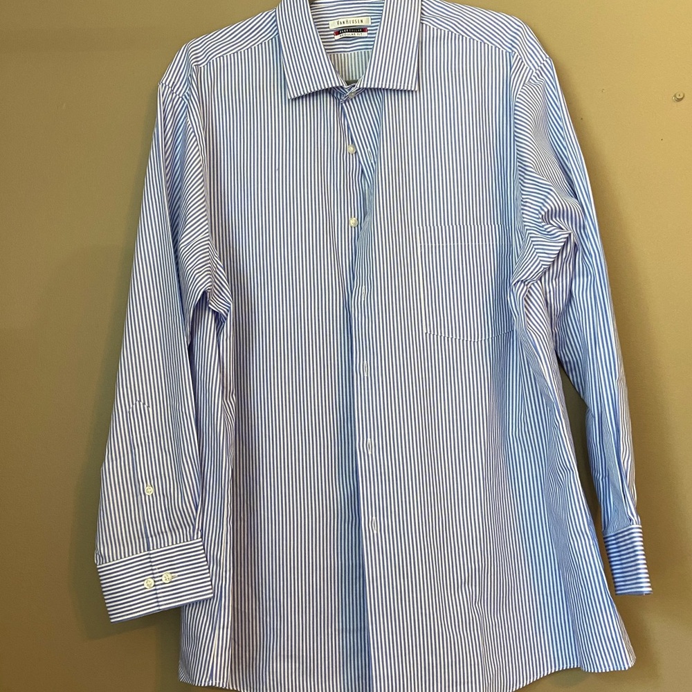 🔴 Men’s van Heusen regular fit collared button down shirt, neck,  size 17
